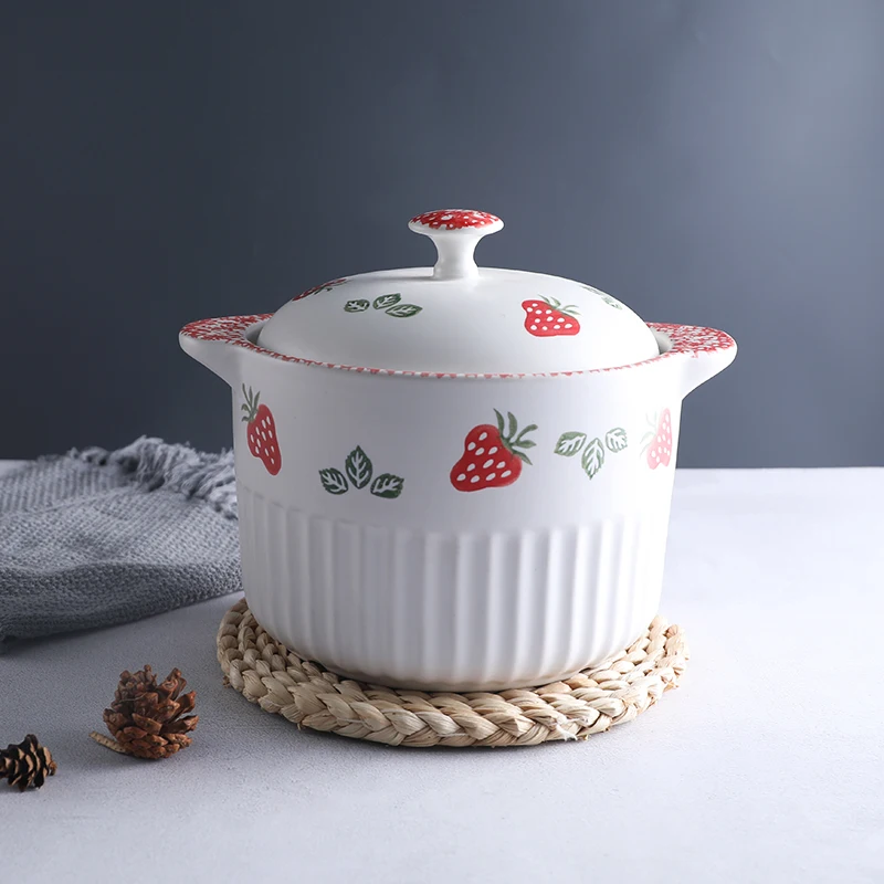 Multiple Size Ceramic Cooking Pots Insulated Food Warmer Stoneware Casserole Clay Cooking Pot With Lid