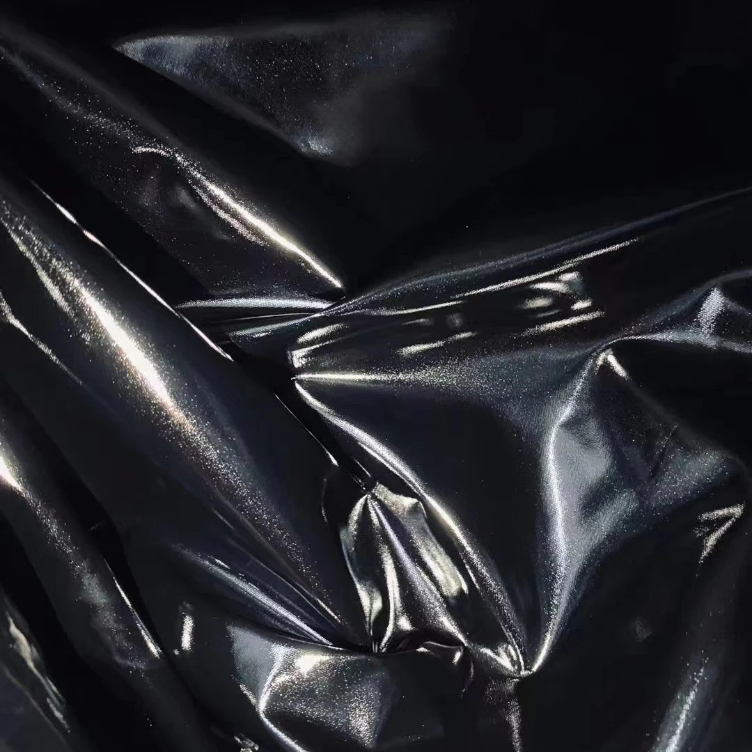 high quality in stock high light shiny PU glossy coating polyester fabric waterproof downproof material for bags jacket