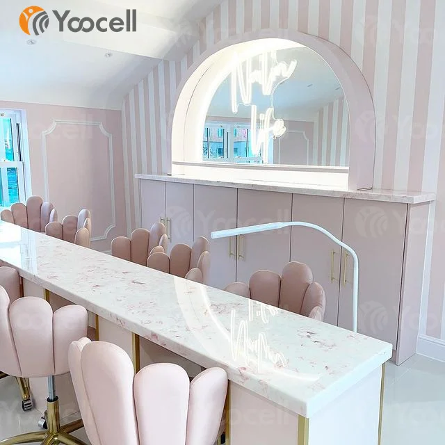 Yoocell hot selling 360-degree swivel adjustable Gas lift+electroplated base salon pink pink beauty salon stool