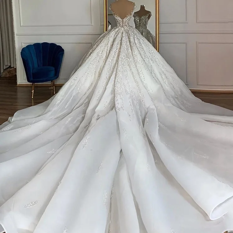 Mother Of The Bridal Wedding Dress Gown Hochzeitsklei Beading V-Neck Plus Size Diamond Bling Bling Bridal Gown Wedding Dresses