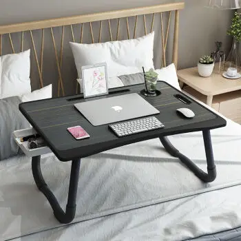 Computer gaming desk plastic top with drawers metal legs holder of cups and tablet laptop table
