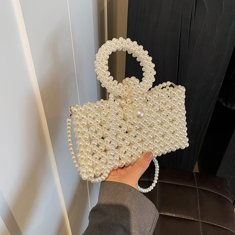 Newest pearl clutch evening bag handmade beaded dinner banquet pearl party bags Tote Handbag