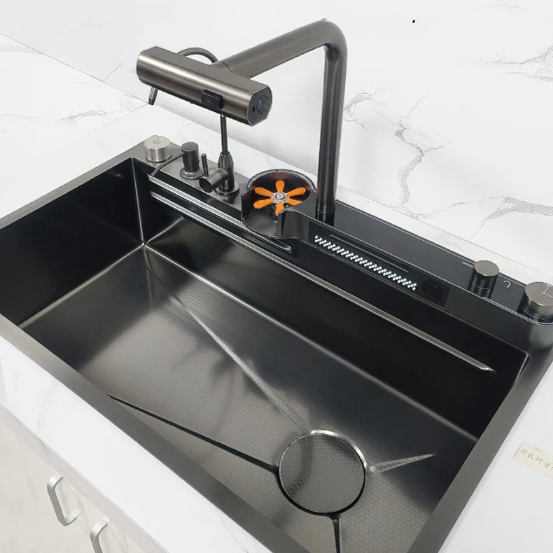 Pexmax Dolphin 304 Stainless Steel Waterfall Kitchen Sink Multifunctional Kitchen Sink Countertop Luxury Smart Kitchen Sinks