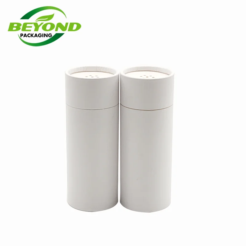 High Quality Biodegradable White Cardboard Seasoning Container Food Packaging Paper Tube with Shaker Top for Salt