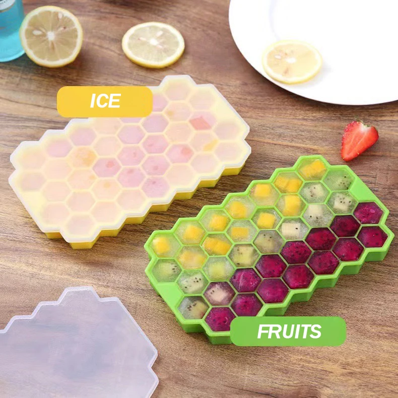 WONDERFUL 37 Honeycomb Compartment DIY Ice Cube Mould Reusable Creative Ice Box Plastic Ice Cube Tray with Lid