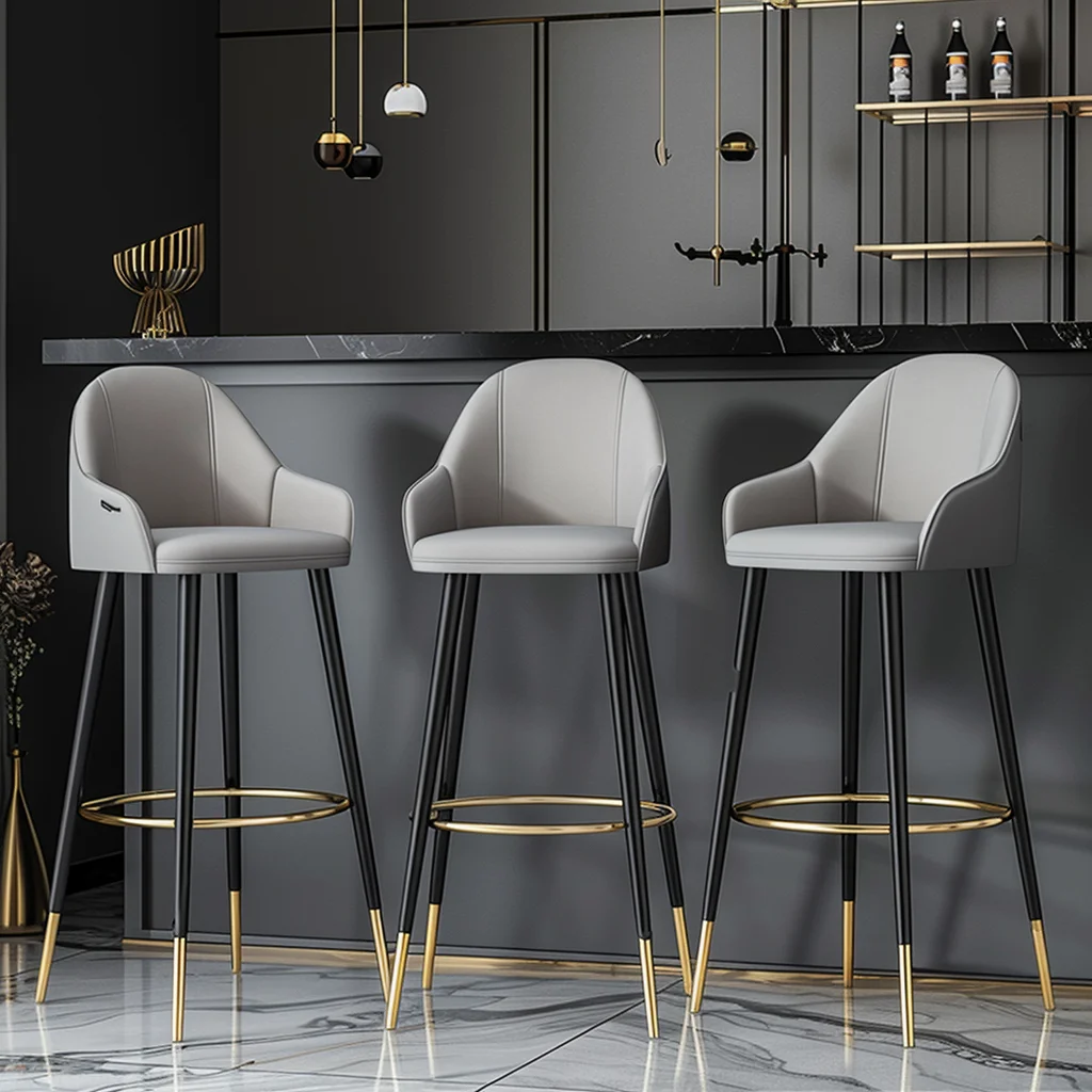 China Manufacture Kitchen Flannel Bar Stool Chair Metal Frame Velvet Bar Chair High Chair