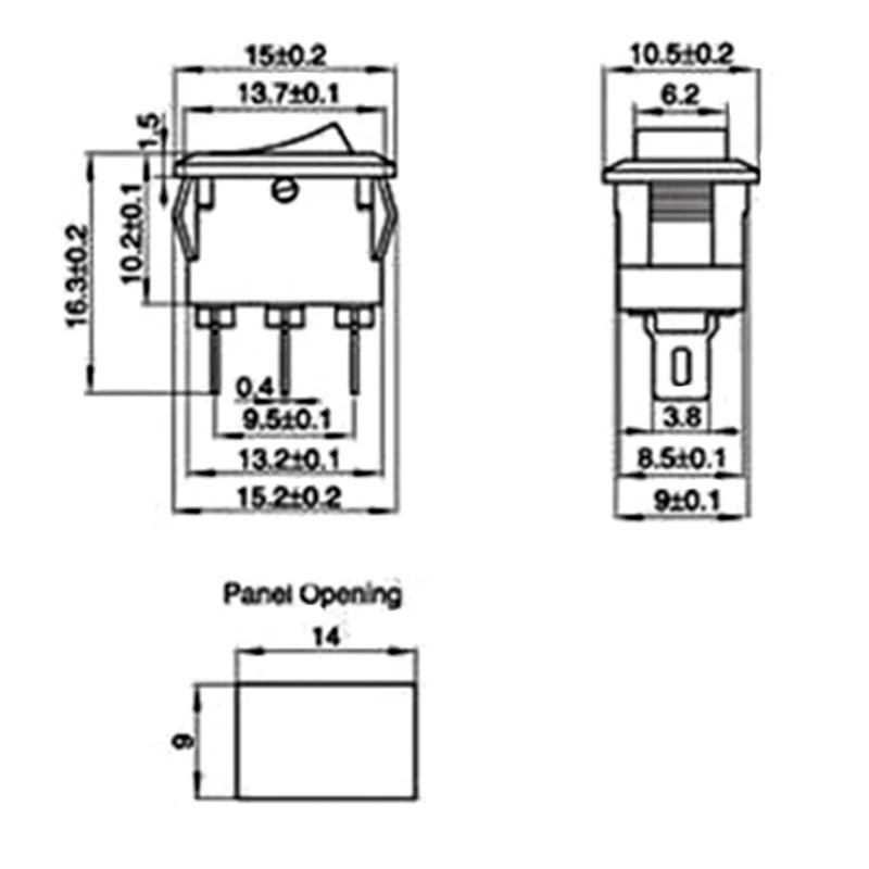 Snap-in-ON/OFF переключатель 3A/250V мини-Приборная панель автомобиля 15*10 мм медный двухконтактный