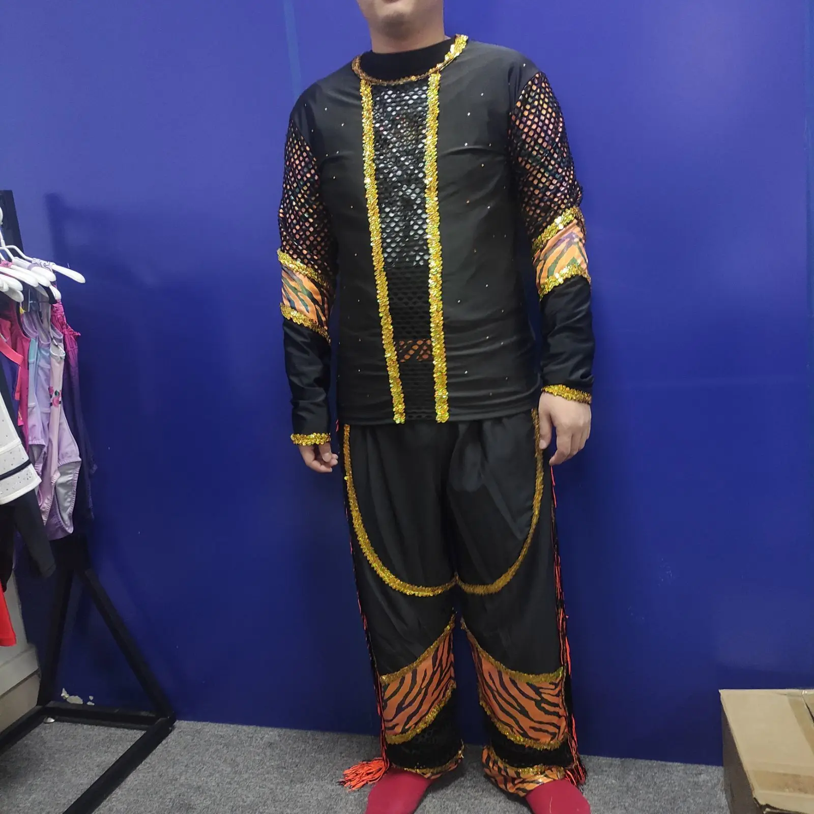 mens Rhinestone Skating festival samba carnival Bead Dance sexy Costumes Unitard latin performance wear ballet Cotton Leotard