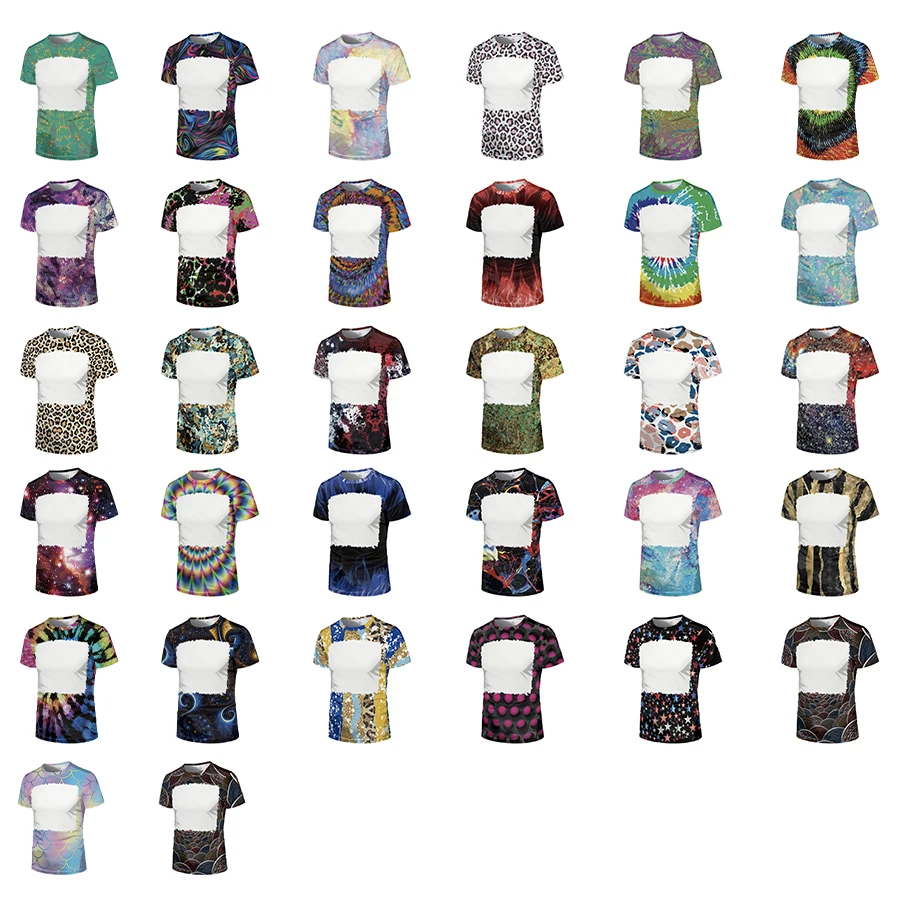 USA Shipping Amazon Hot selling Sublimation Blank Polyester Tie Dye Bleach Leopard Print Customized Logo Bleach TShirts