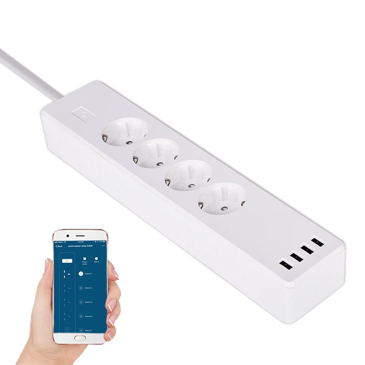 No Hub Required Alexa and Google Assistant Remote Control 4 Outlet and 4 USB WIFI EU Power Strip