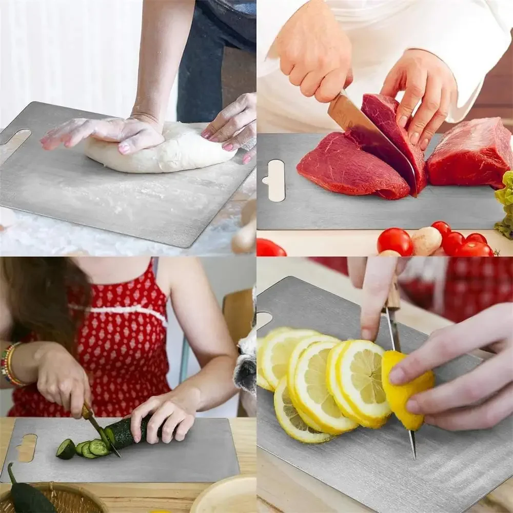 Cooking Outdoor Double-Sided  Portable Food Grade 201 stainless steel Chopping Mat Titanium Cutting Boards Kitchen