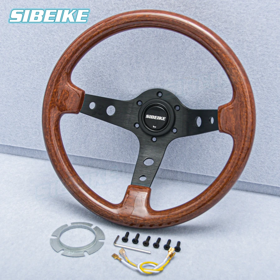 SIBEIKE Custom 13inch 330mm Universal Wood Look Steering Wheel Deep Dish Modified Car Vintage Classic Steering Wheel