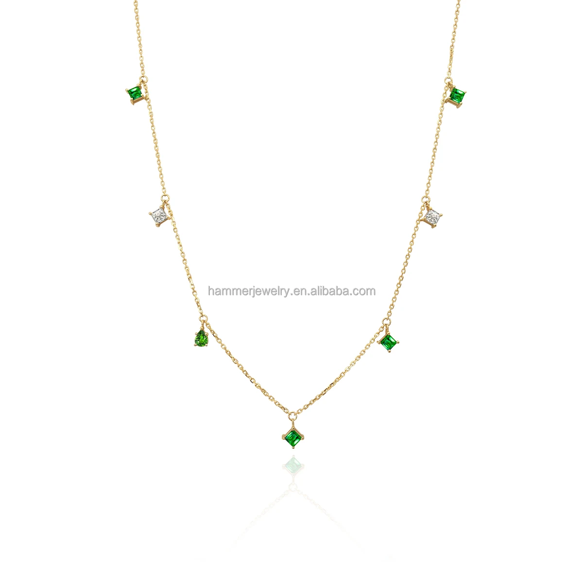 Wholesale Manufacture Jewelry 14k AU585 solid Gold with Moissanite and Tsavorite charms necklace for women