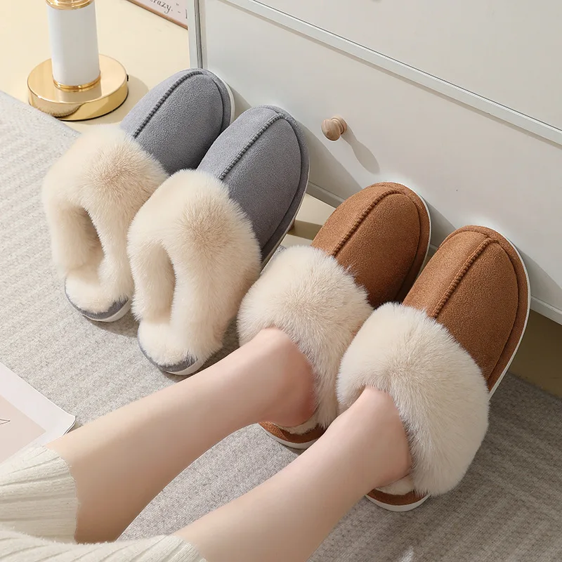 2024 New Lovers Cotton Warm Plush Fuzzy House Slipper Winter Home Fluffy Fashion Fur Slippers