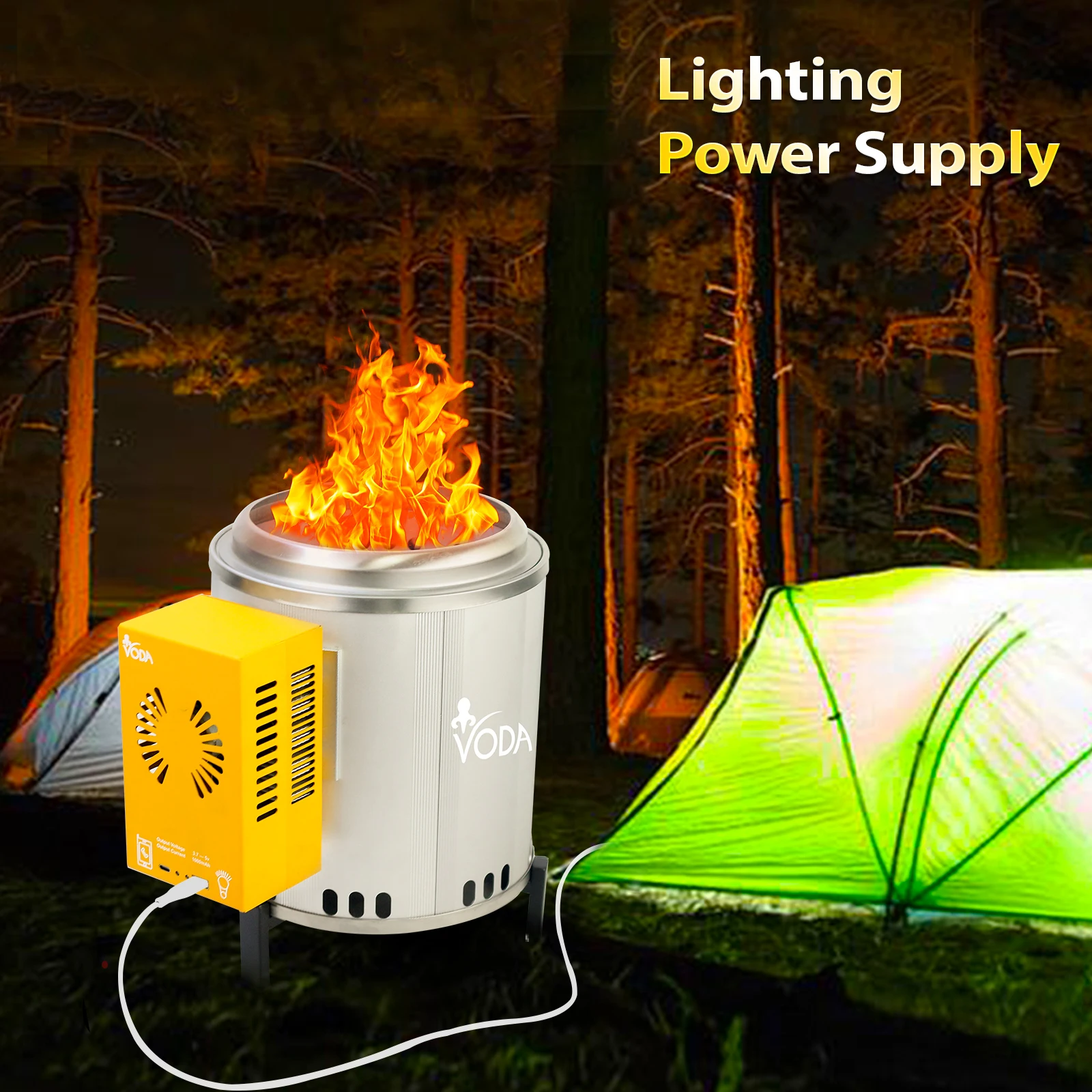 Portable Heat Powered Generator Camping Outdoor Barbecue Light Emergency Power Supply