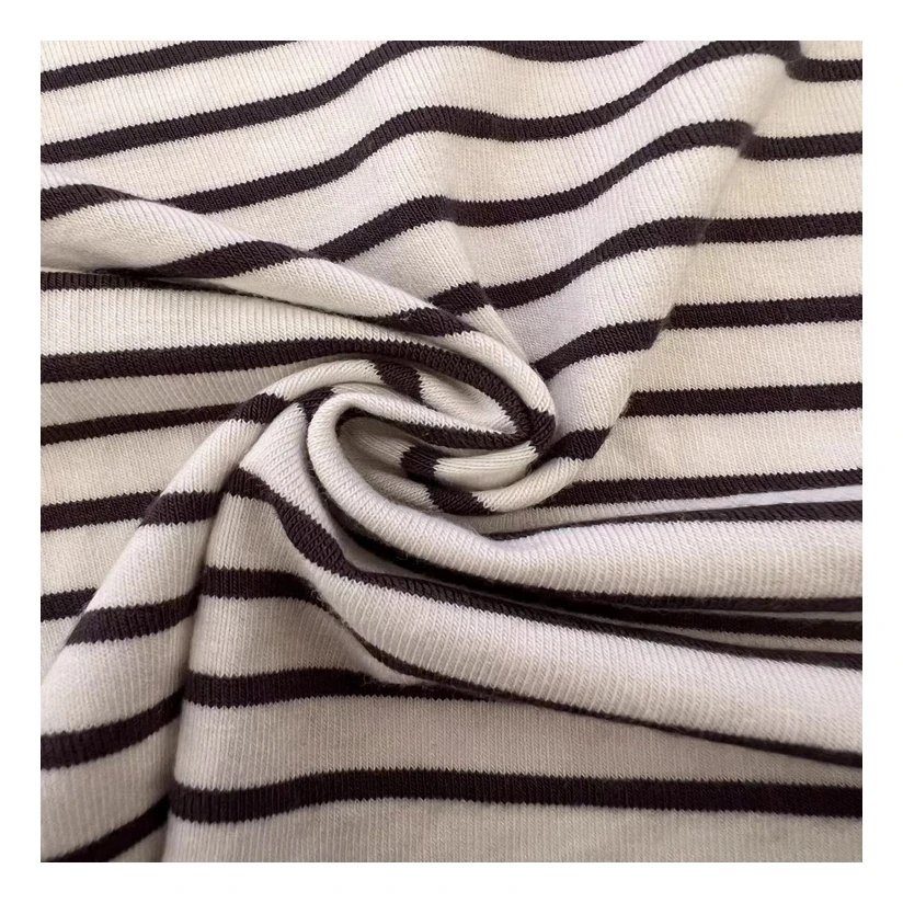 68% Bamboo 27%Cotton 5% Spandex Yarn-dyed Jersey Fabric coffee White Striped Eco-Friendly Knitted Underwear Shirt
