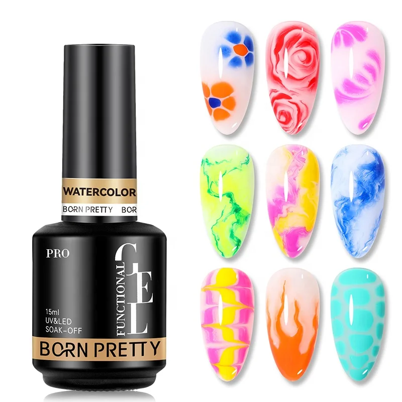 BORN PRETTY 15ml Watercolor Nail Gel UV LED Marble Nails Blooming Semi Permanent Soak Off Nail Art Gel Varnish