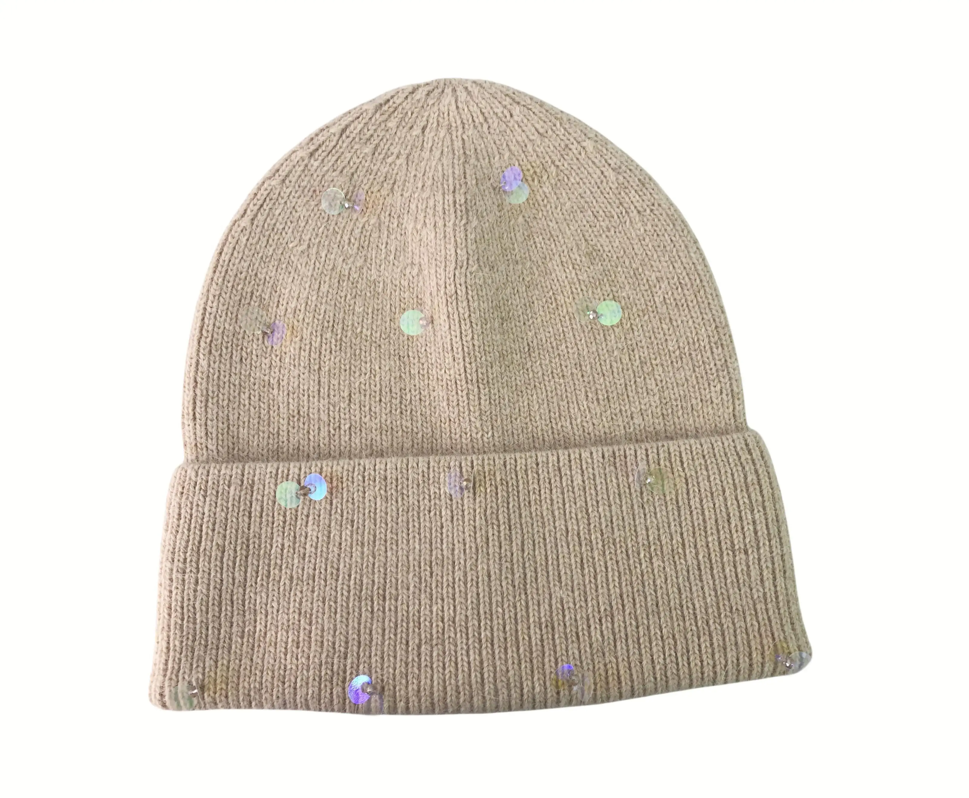 Winter Custom Beanie Knit Pom Pom Woman Luxury Knit Hats with Rhinestones