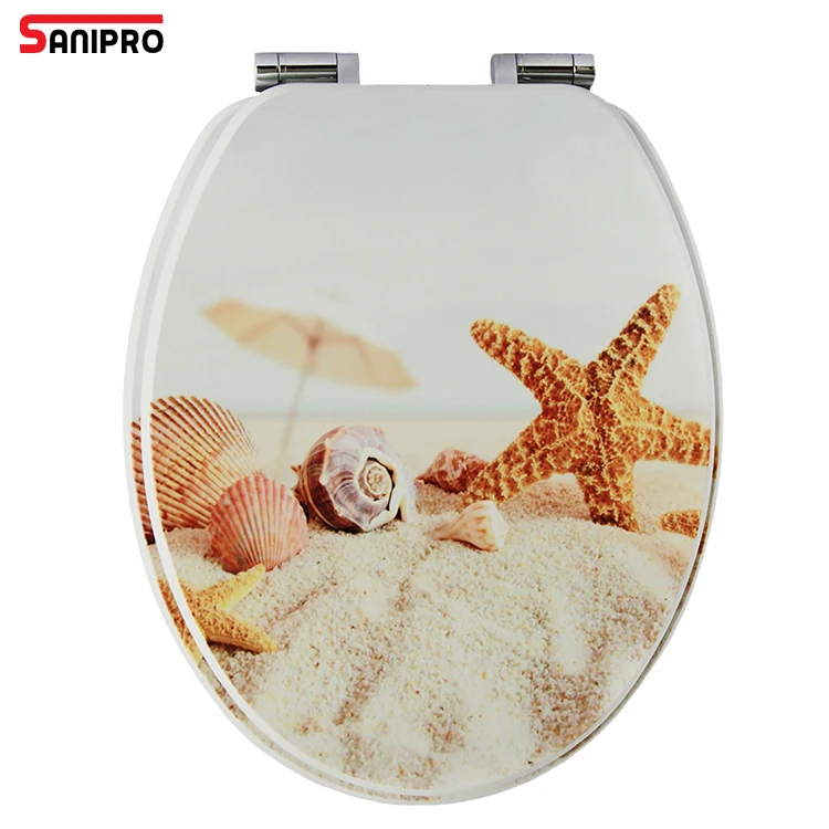 SANIPRO Customized 3D MDF Soft Close Hinges Toilet Seat Cover Bathroom Wooden Seat Toilet Lid