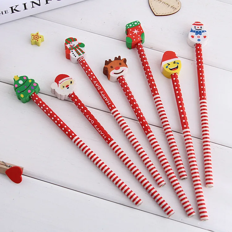Cartoon style cheap high quality Christmas HB pencil stationery with eraser