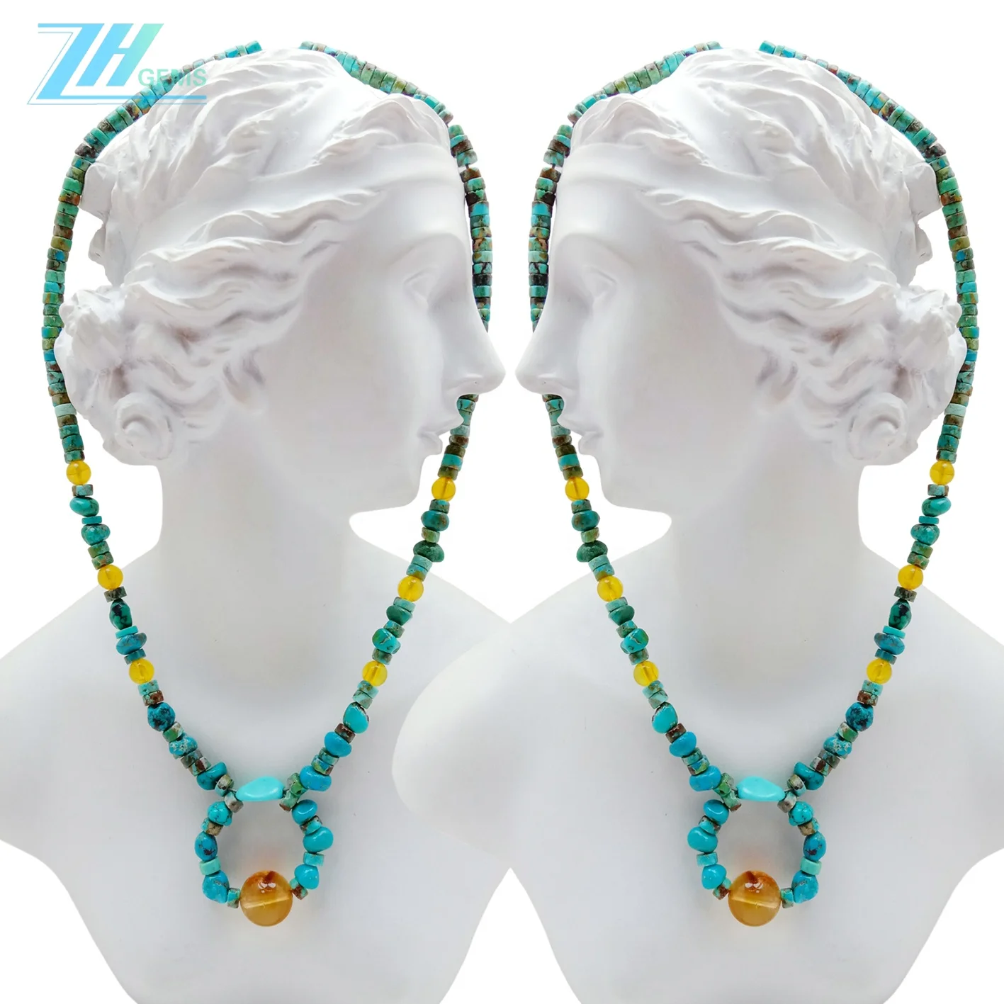 Natural turquoise and amber with Citrine pendant necklace  Healing Gemstone Necklace   fashionable jewelry