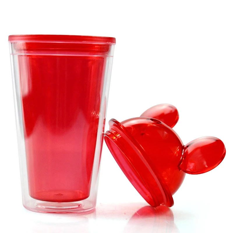 16OZ Double Wall Acrylic Plastic Mouse Ear Tumbler Cup Dome Lid With Straw