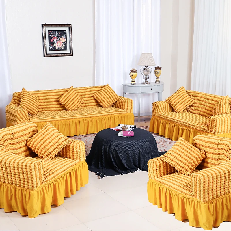 2021 Latest Design Adjustable Furniture Protective Stretch Sofa Covers Elastic Detachable Full Coverage Ruffles Couch Cover