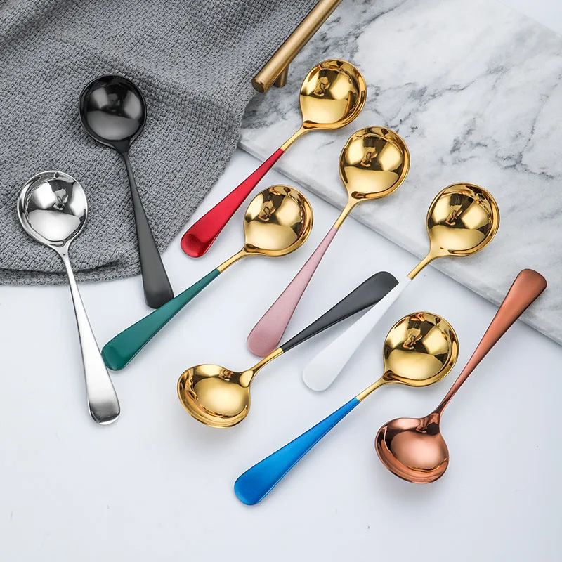 New Product Colorful Handle Round Titanium Coffee Cupping Spoon Stainless Steel Korean Spoon