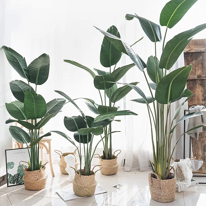 Ornamental Faux Travelers Palm Green Plant Detachable Fake Tree Indoor Decoration Plastic Artificial Fan Palm Tree