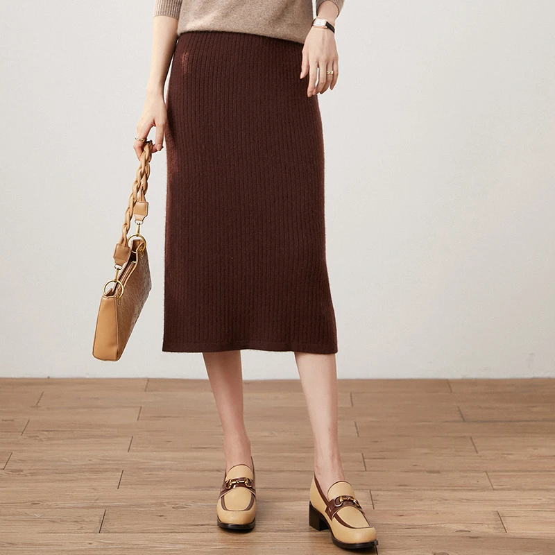 New Winter High-Waist Cashmere One-Step Over The Knee Dress Warm Knitted Half-Length