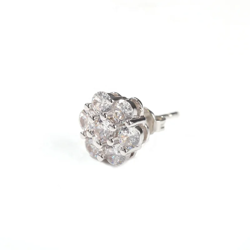  925 Sterling Silver Earrings Bling Snow Flower Cluster Shape Stud Screw Back For Women