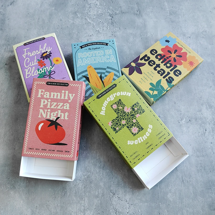White Cardboard Paper Drawer Box Packaging With Colorful Custom Logo For Seed