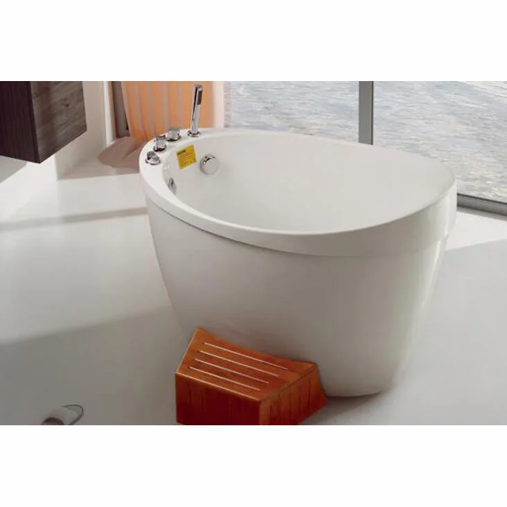 Modern Round Japanese High Acrylic freestanding round soaking bathtub White Deeply acrylic small bathtub with seat