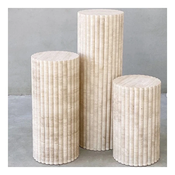 Wholesale Price  Turkish White Beige Travertine Stone Plinth Coffee Table Stone Pedestal Column Stand Display Side Table