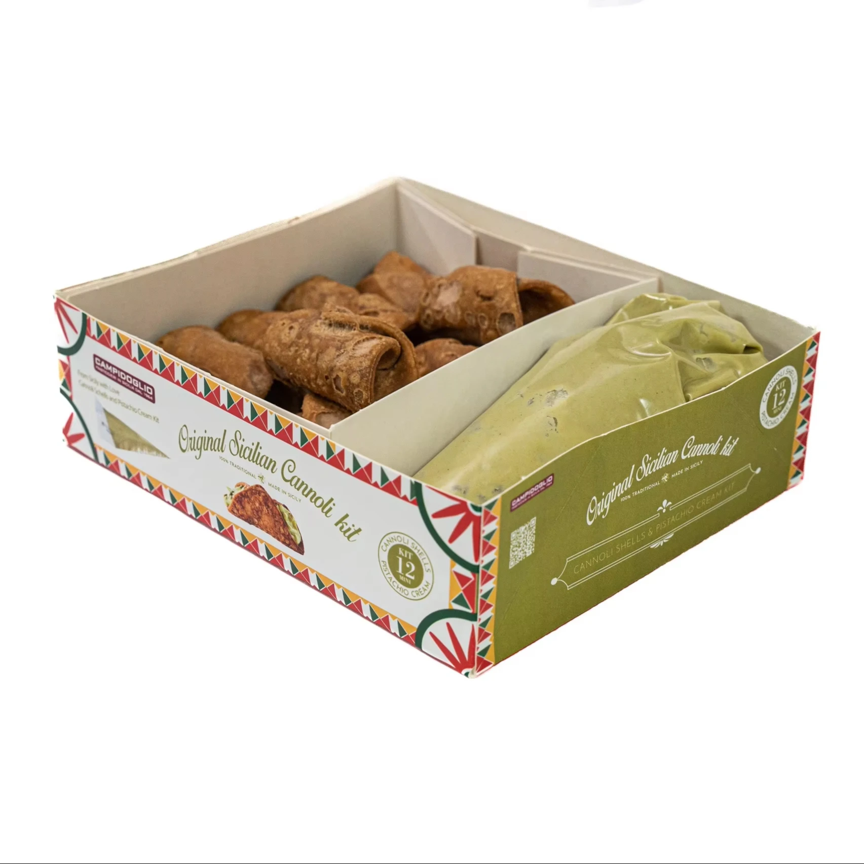 Italian Made In Sicily Sicilian Cannoli Kit N 2 Mini Cannoli Shells & Pistachio Cream sweets biscuits