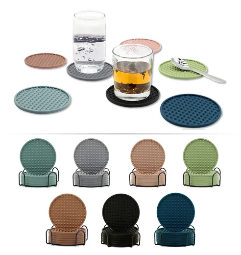 Silicone Coasters for Drinks Thickened Black Coasters with Deep Tray Grooved Design Cup Mat  for Drinks Non-Slip