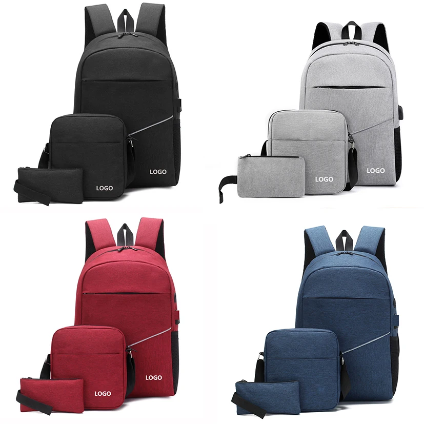 3 in 1 Laptop Backpacks Computer Waterproof Large Capacity 3 Pcs Set for Men Student Travel Outdoor Bags Office Polyester