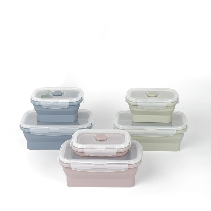 Portable outdoor travel foldable bpa free silicone microwave crisper food storage box lunch box folding bowl container