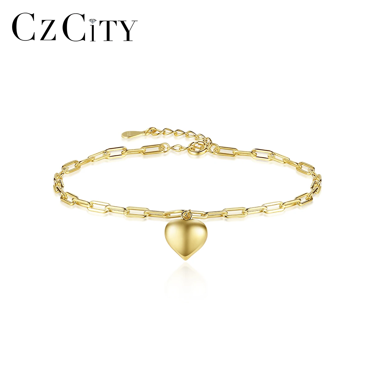 CZCITY Link Chain Cuban Trendy Women Ball Gold Silver Pearl Korean Plated Jewelry Beaded Heart Bracelet