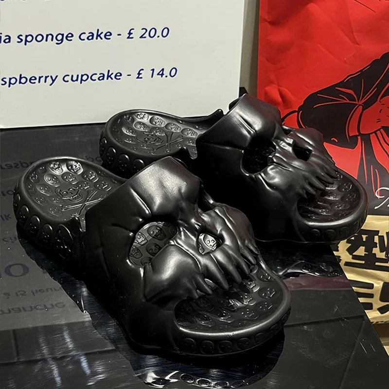 2023 Unisex men spring summer Light Weight Flat eva Shoes skull design indoor outdoor skull head shape house slippers slides