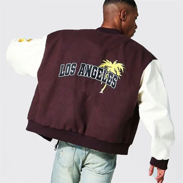 OEM custom winter vintage style color block boxy los angeles varsity bomber jacket for men