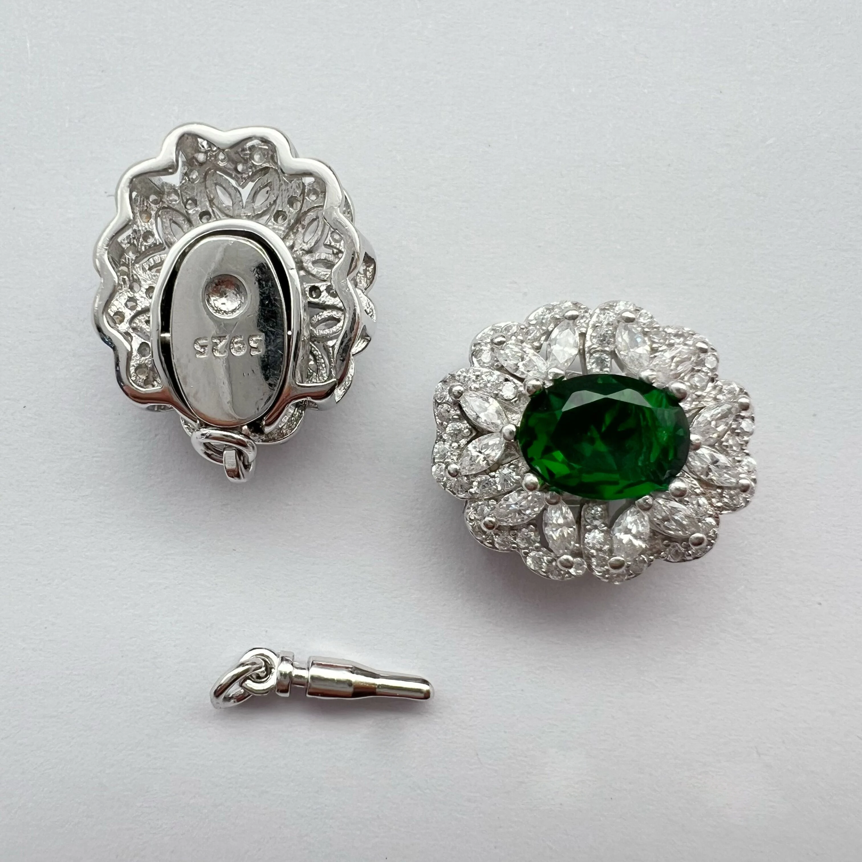 classy flower 925 sterling silver pearl clasps luxury necklace button fashion green zircon big vintage clasp jewelry connector