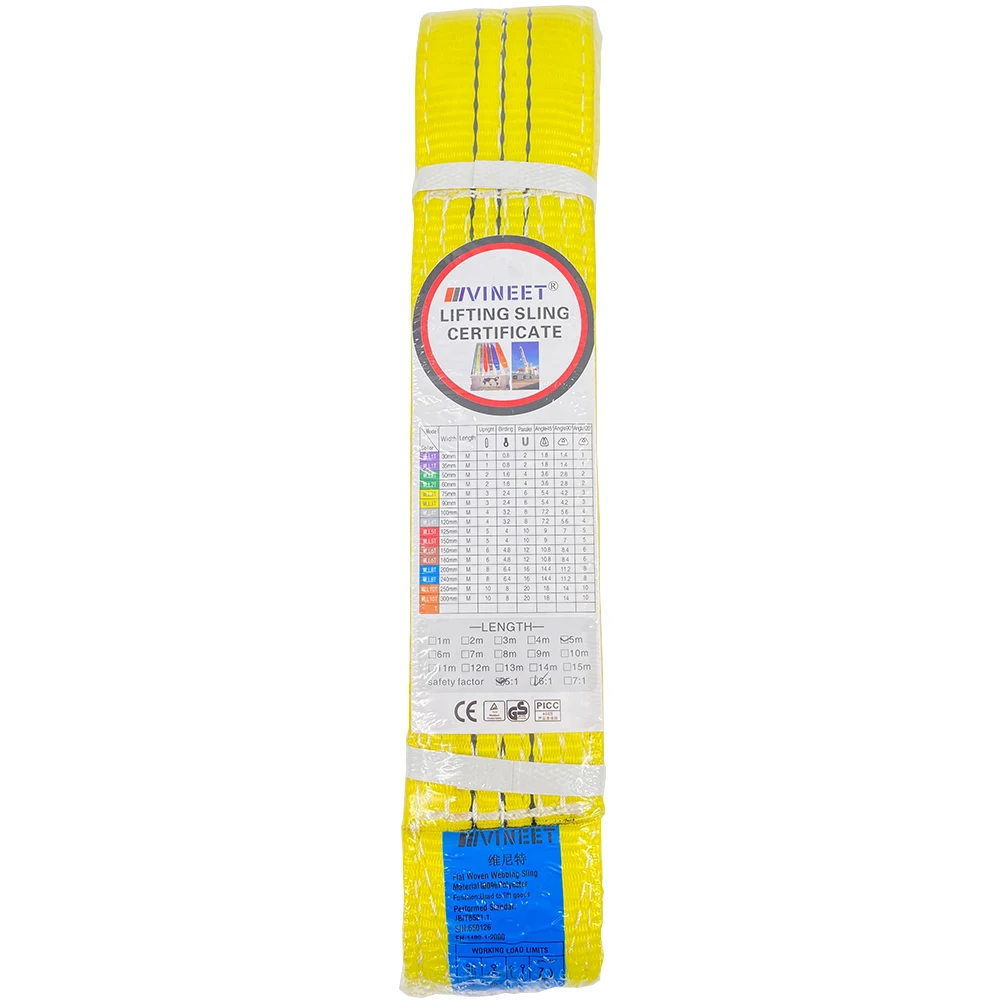 100% Polyester Lifting 3T Flat Webbing Sling polyester SF 6:1 80MM Width 5M Yellow Webbing Sling