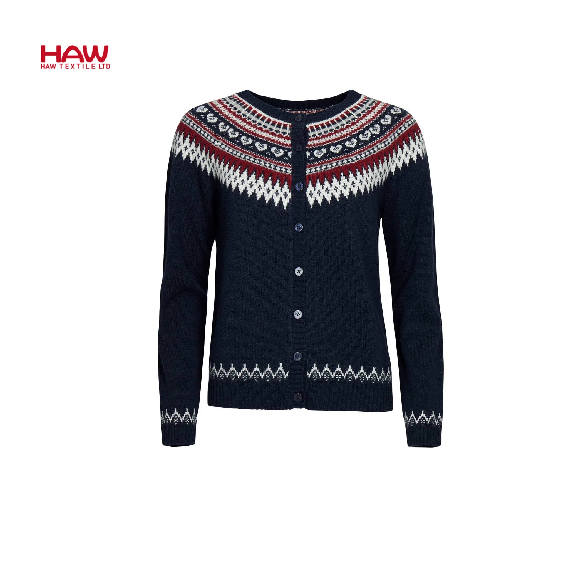 
New Christmas Cardigan Alpaca Knitted Sweater O-Neck Knitwear Female Sweater 