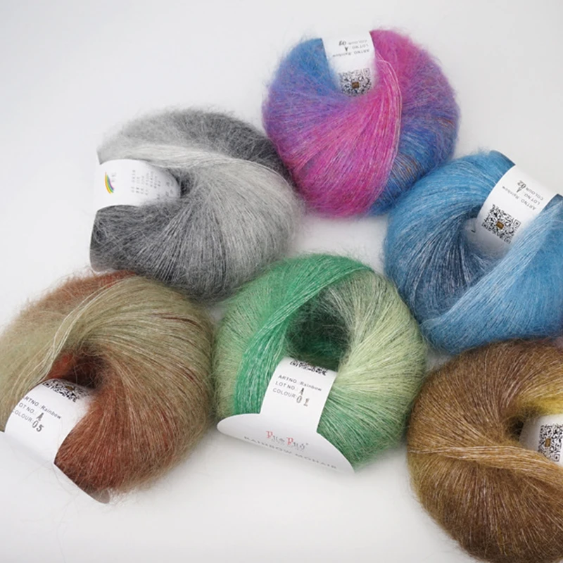 ZENGLONG 25g 30% mohair 30% fine wool 40% nylon blended yarn rainbow dyed gradient DIY hand knitting yarn for knit sweater shawl