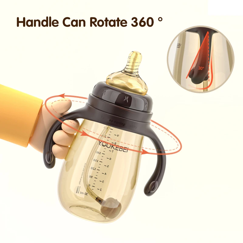 2024 Promotion PP Handle Baby Bottle Switchable Nipple 240ml 300ml 8 oz Milk Feeding anti colic baby bottle