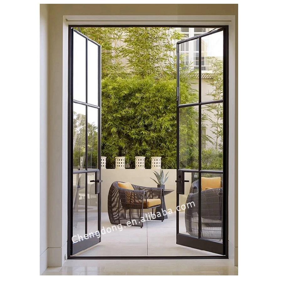 Exterior french door arch top wrought iron double entry doors with eyebrow