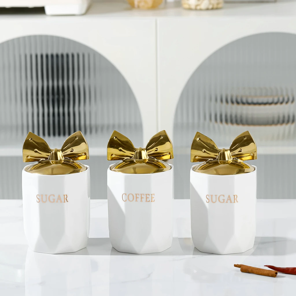 Porcelain Food Coffee Tea Sugar Seal Jar Ceramic Storage Jar Factory Direct Sale White Camping Kitchen Accessories Color Box