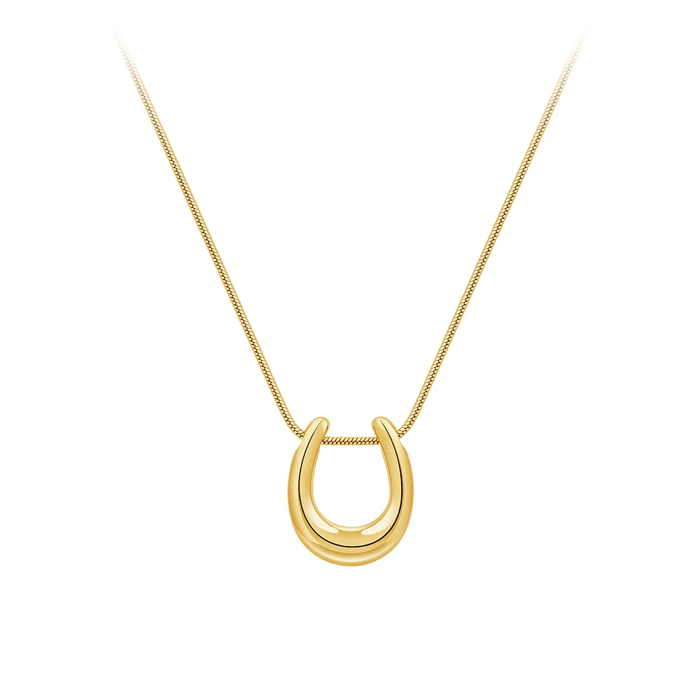 Latest 18K Gold Plated Stainless Steel Jewelry Snake Chain Chunky U Shaped Horseshoe Pendant Necklace For Women Necklace P243447
