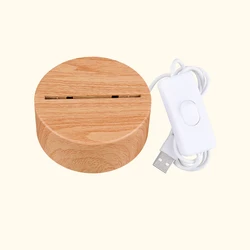 Wholesale Price Button Switch 3d ABS Wood like Night Light Round Wood LED Lamp Base for Acrylic